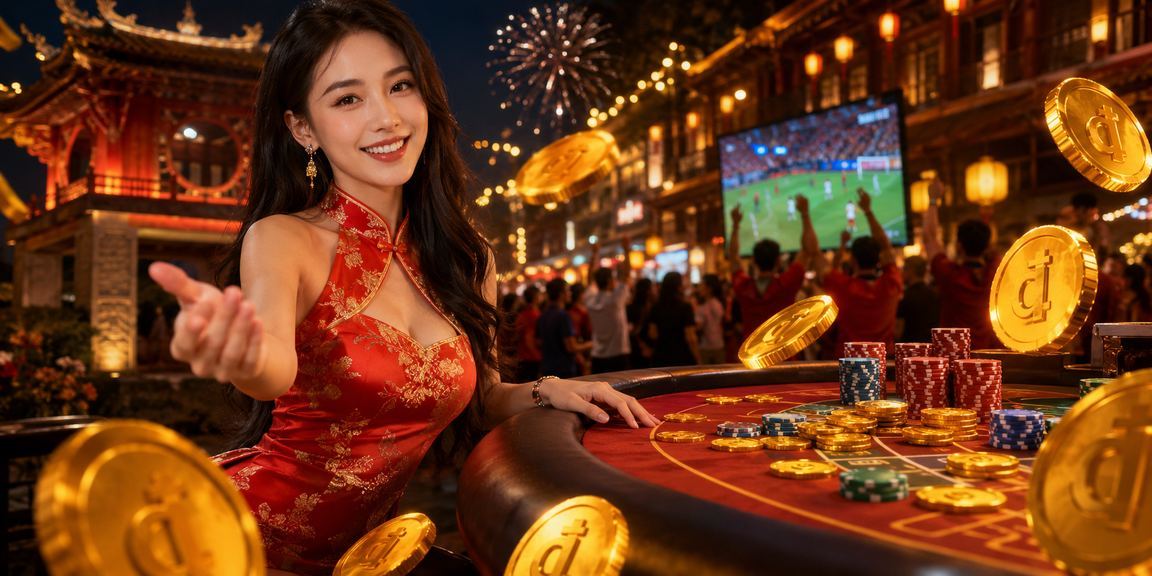 Khu chợ đêm Hà Nội với màn hình slot game sáng nổi bật